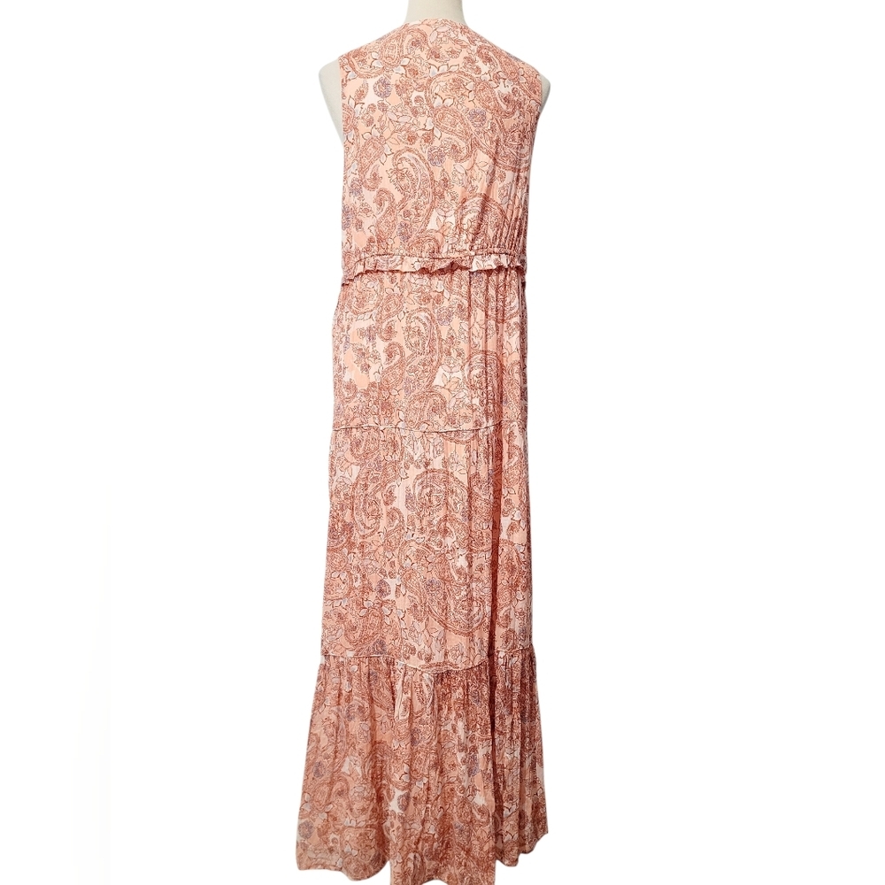 Rachel Zoe Pink Paisley Maxi Dress Women SZ Medium Sleeveless Boho Tiered Cotton - Picture 4 of 11